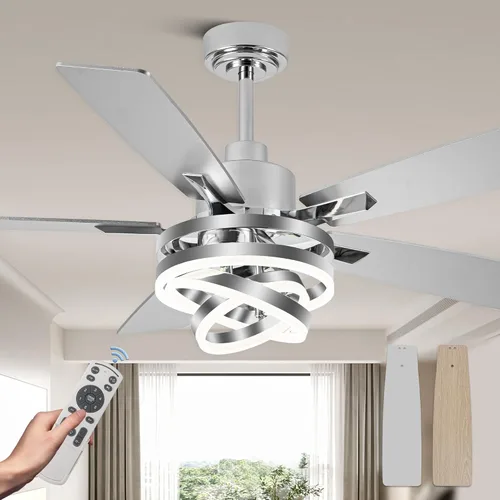 Miniatura 10 de Ventiladores de techo grandes modernos de 72 pulgadas con luces y control remoto, motor CC silencioso reversible de 6 velocidades, ventiladores