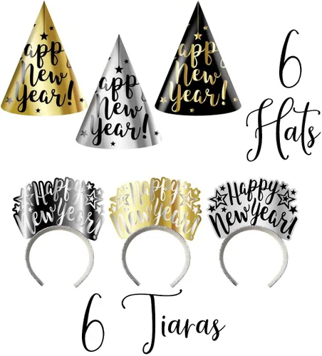 Miniatura 4 de Sirve para 12 Kit de fiesta de Nochevieja Surtido para 12 Incluye pancartas, guirnaldas de borlas, sombreros de papel, tiaras, cuernos