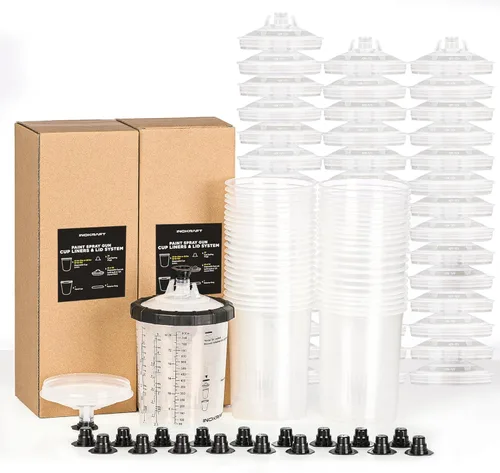 Miniatura 8 de InoKraft Copa para Pistola de Pintura Desechable, Kit Mini de 6 Onzas (180ml) con 6 Copas y Tapas, 1 Copa Rígida con Anillo Retenedor, 3 Tapones