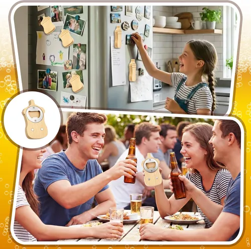 Miniatura 6 de Vesici 24 piezas Abrebotellas magnético 6.35 cm DIY Bambú en forma de biberón Abrebotellas de madera Imán para nevera Adhesivo para refrigerador