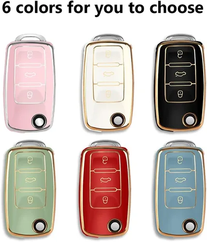 Miniatura 6 de MILD EAST - Funda para llavero de coche VW con llavero, carcasa suave de TPU para llave de coche Volkswagen Beetle GTI Jetta Passat Tiguan (verde)