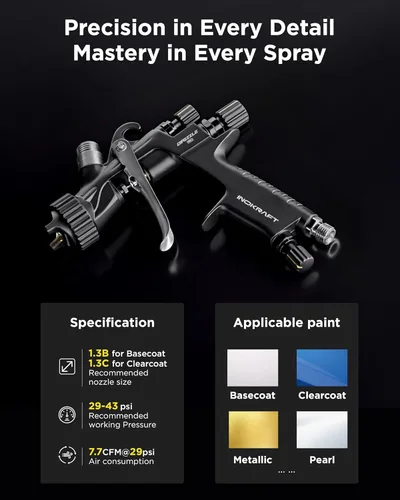 Miniatura 11 de InoKraft Drizzle Pro LVLP - Pistola pulverizadora, rendimiento preciso de bajo exceso de pulverización con diseño ultraligero de 11.99 oz. Incluye