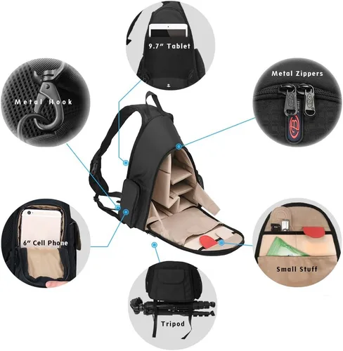 Miniatura 6 de Mochila impermeable para cámara DSLR, mochila de bandolera para cámara con cubierta de lluvia, mochila de viaje al aire libre, estuche para cámara