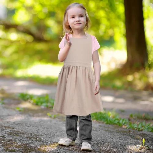 Miniatura 5 de Delantal con o sin pechera para niños, Delantal con espalda cruzada, Delantales con babero estilo japonés Ropa para el hogar Beige