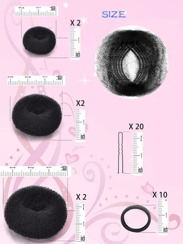 Miniatura 2 de Moldeador de donas para el cabello (6 unidades, 3 tamaños: grande de 3.5 pulgadas, mediano de 3 pulgadas, pequeño de 2 pulgadas, negro) – Kit