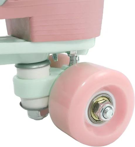 Miniatura 9 de XUDREZ Patines de ruedas para niñas y mujeres, de piel sintética verde claro, para interiores y exteriores, con ruedas de luz rosa para jóvenes