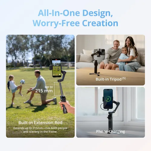 Miniatura 6 de DJI Osmo Mobile 8 Advanced Tracking Combo Gimbal Stabilizer para teléfono, seguimiento nativo de IA con audio e iluminación, rotación panorámica