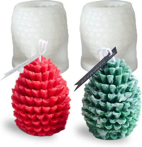 2 moldes de vela de cono de pino 3D – molde de vela de resina de silicona y jabón para resina epoxi, concreto, adorno de regalo de bricolaje y 2