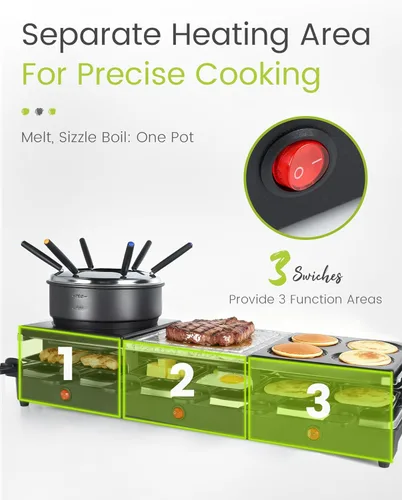 Miniatura 7 de Parrilla de Mesa Raclette - Parrilla Eléctrica Interior con Plancha - Antiadherente Extra Grande Reversible 4 en 1 para Exteriores Apta
