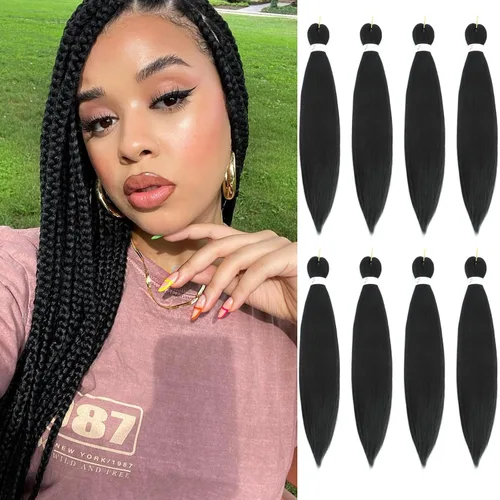 Miniatura 11 de Cabello trenzado preestirado de 26 pulgadas, 8 paquetes 1B, trenzas bohemias de ganchillo con textura Yaki suave para mujeres negras, no tóxico