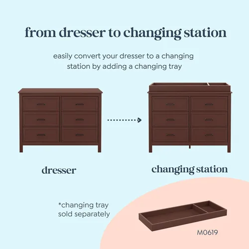 Miniatura 4 de Davinci Charlie - Cómoda de 6 cajones para bebé - Cómoda doble de madera con cajones para niños, niños y niñas - Cómoda de almacenamiento multiusos