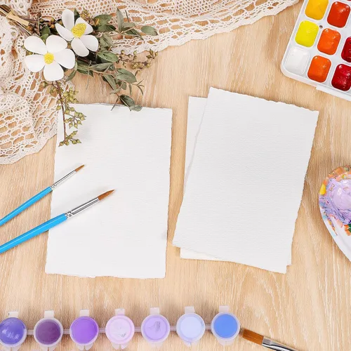 Miniatura 3 de 50 hojas de papel para acuarela de 4 x 6 pulgadas, 300 g/m², papel de borde deshilachado, papel hecho a mano, papel de algodón para acuarelas