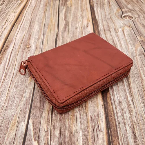 Miniatura 2 de Cartera de cuero con cremallera alrededor de los hombres con inserciones, Borgoña, Cartera con cremallera