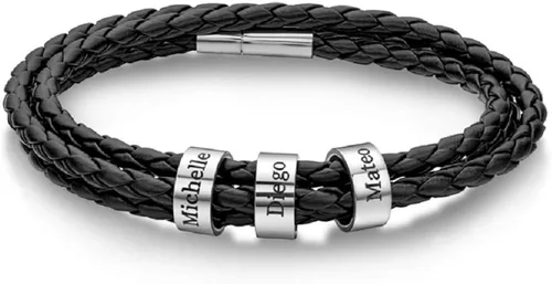 ORFAN Pulseras de cuero trenzadas personalizadas para hombre con 2 a 6 nombres personalizado nombre pulsera personalizada para hombres mujeres