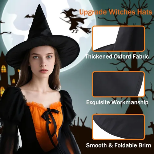 Miniatura 4 de Tepoobea Decoraciones de Halloween, sombreros de bruja negra, paquete de 8 sombreros de bruja colgantes y 32 piezas de murciélagos 3D, decoraciones
