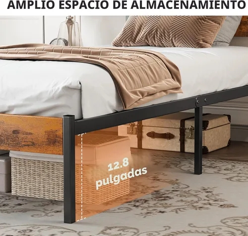 Miniatura 4 de Sweetcrispy Base de cama de plataforma de metal tamaño individual – Base de colchón con cabecera y estribo, no necesita somier, con soporte