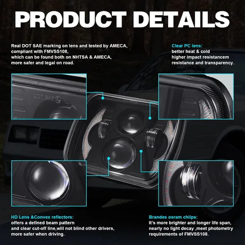 Miniatura 3 de Faros delanteros LED 1000% brillantes 180W H6054 5x7 7×6, 7 × 6, faros LED 7x6, haz sellado con DRL/señal de giro compatible con Ford Wrangler Jeep