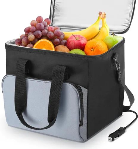Bolsa térmica eléctrica portátil de 15 L, bolsa de forro impermeable para automóvil, enfriador de viaje termoeléctrico de lado suave con correa para