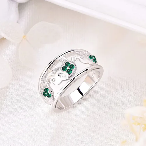 Miniatura 35 de JO WISDOM Anillo de elefante de plata de ley 925 con circonita cúbica