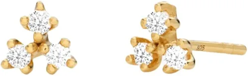 Oak & Luna - Designer Flower Studs With Triple Cubic Zirconia in Sterling Silver 0.925, Gold Vermeil - Dainty Gift For Girlfriend, Mom, Her, Women -