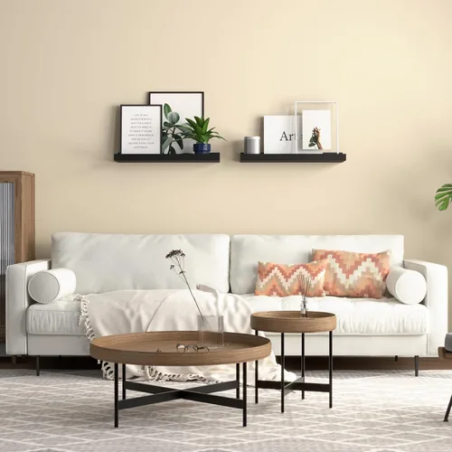 Miniatura 5 de Boswillon Juego de 2 estantes flotantes montados en la pared, modernos estantes de pared negros para almacenamiento con labio, estante de repisa