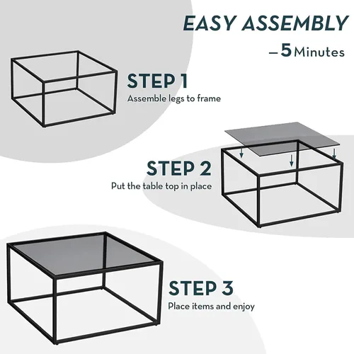 Miniatura 3 de SAYGOER Mesa de centro de cristal, mesa de centro pequeña y moderna, mesas centrales cuadradas simples para sala de estar, 26.7 x 26.7 x 17.7 Gris