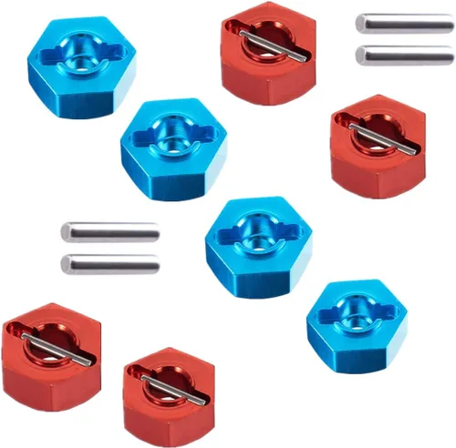 Miniatura 2 de Juego de 8 unidades de aluminio de 0.472 in de rueda hexagonal, adaptador de 0.197 in de grosor con pines de 0.079 x 0.394 in para Redcat Axial HSP