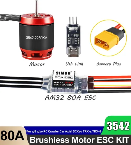 Miniatura 8 de AM32 80A RC Motor sin escobillas ESC Combo 3542-1850KV Motor sin escobillas y ESC con conector USB sin sensor RC ESC Kit de motor para 1/8 1/10