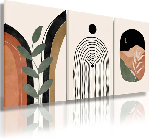 Miniatura 12 de Arte de pared bohemio - Conjunto de 3 impresiones geométricas abstractas de mediados de siglo, negro, beige, terracota, obra de arte en lienzo