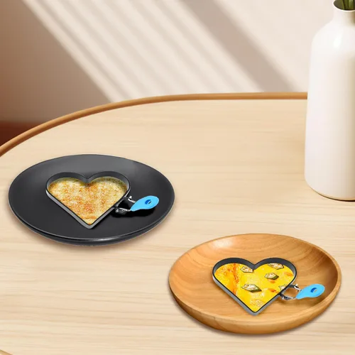 Miniatura 2 de Anillos de huevo para freír huevos, 2 anillos antiadherentes en forma de corazón de 4 pulgadas para freír huevos con mango de silicona, molde