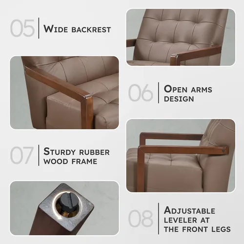 Miniatura 4 de Lexicon Silla decorativa moderna de lujo, silla de sala de estar de cuero genuino con cojines capitonados, estructura de madera maciza