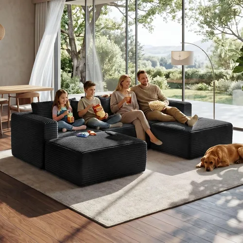 Miniatura 5 de 110" Sofá seccional modular con 2 otomanos móviles, sofás nube para sala de estar, sofá de forma U con asiento profundo sin huesos, lujosa tela