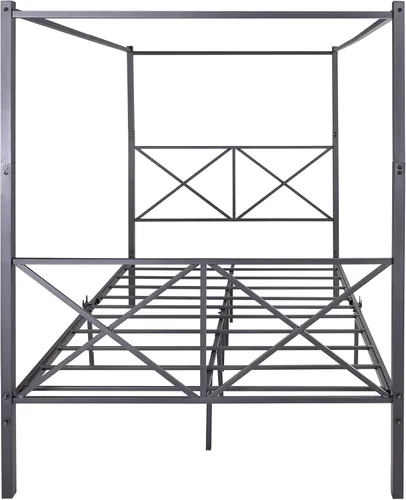 Miniatura 5 de Majnesvon Marco de cama con dosel de metal, 4 pósteres de metal, plataforma de 14 pulgadas con cabecera incorporada, soporte de colchón de listones