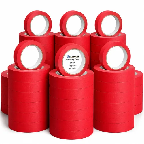 Miniatura 9 de Oleitodh 15 rollos de cinta roja para pintores a granel de 1 pulgada x 825 yardas, cinta de enmascarar para pintores sin residuos, cinta de pintura