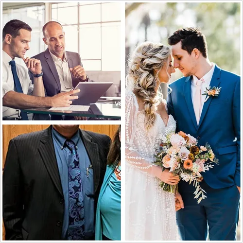 Miniatura 8 de HISDERN Corbatas para hombre, corbata de cachemira y bolsillo cuadrado tejido clásico floral para hombre, corbata de fiesta de boda