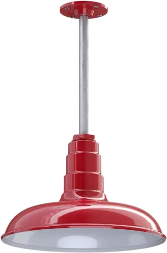 Steel Lighting Co. Malibu - Lámpara colgante | Montaje en techo | Domo de 14 pulgadas | vástago de 12 pulgadas | Estilo de granja de acero Rojo