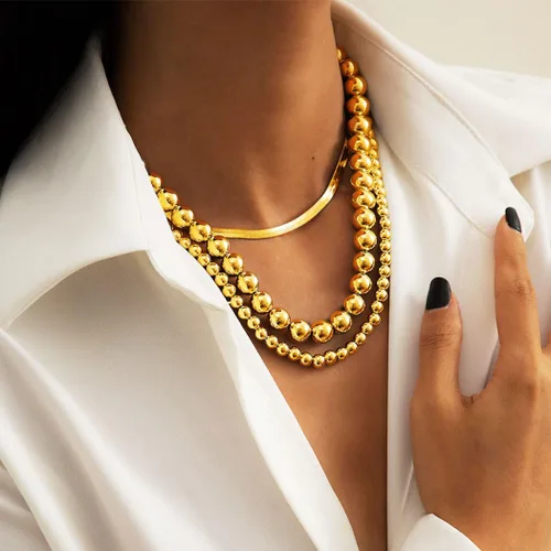 Miniatura 3 de Sixexey Collar de cuentas de oro, collares en capas, collar de cadena de bolas, joyería para mujer