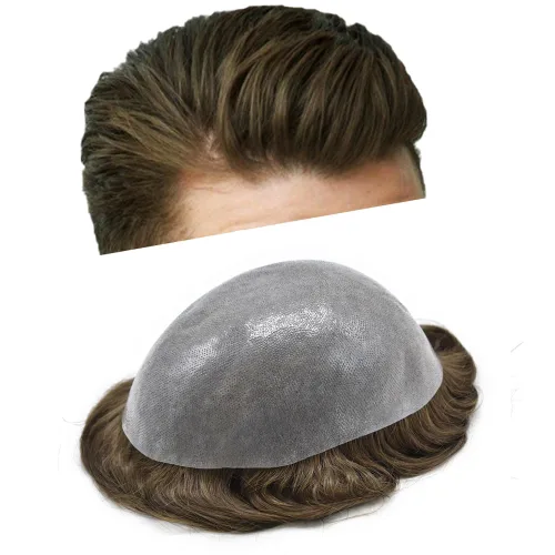 Miniatura 106 de Toupee para hombres Sistema de reemplazo de cabello humano real duradero invisible para hombre Toupee Hair Piece para hombres Poly Men Sistema