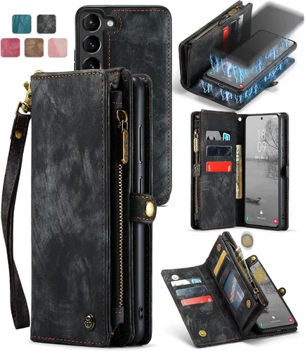 Funda tipo cartera desmontable 2 en 1 para Samsung Galaxy S23 con tarjetero y funda de piel retro de alta calidad con tapa magnética, bolsillo con