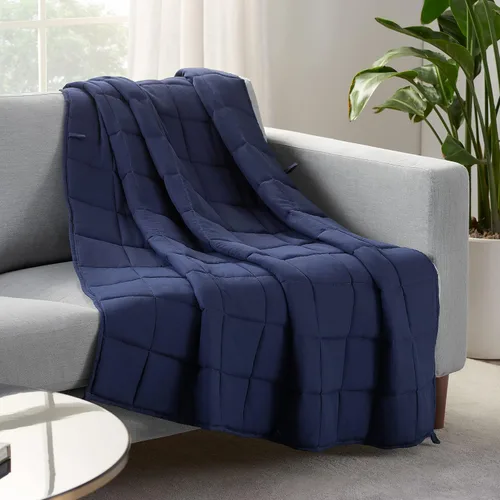 SERTA Zen Rest - Manta pesada para adultos, resistente a las arrugas, rellena con cuentas de cristal, 10 libras (48 x 72 pulgadas), color azul marino