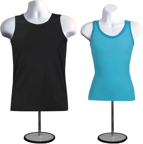 Miniatura 5 de Juego de torso de maniquí blanco para hombre y mujer, con forma de vestido con espalda hueca, con clips para ropa, soporte de metal para encimera