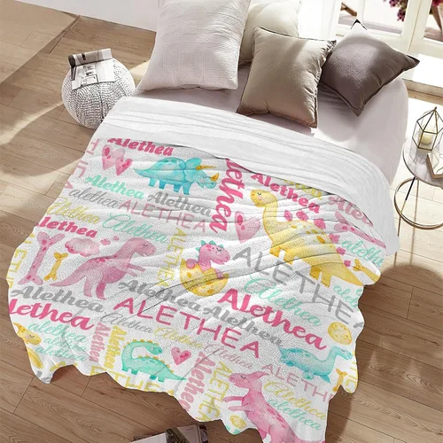 Miniatura 5 de Manta personalizada con nombre de bebé, dinosaurios, regalo para bebés y niñas, manta de franela suave para recién nacidos, manta cómoda y acogedora