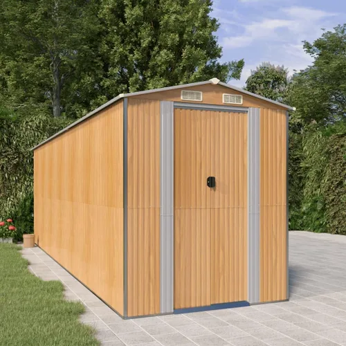 Miniatura 14 de Cobertizo de jardín de acero galvanizado marrón, 75.6 x 304.3 x 87.8 pulgadas, gran cobertizo de almacenamiento para exteriores con puertas