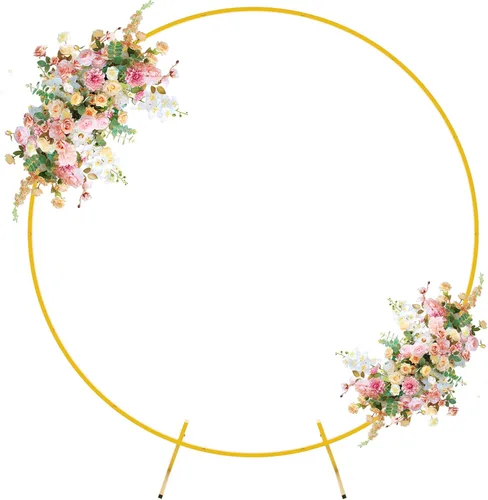 Miniatura 10 de Fomcet Soporte de Arco de Boda Redondo de 7.2 Pies de Fondo Circular Soporte de Arco Dorado de Metal para Ceremonia, Fiesta de Cumpleaños, Blanco