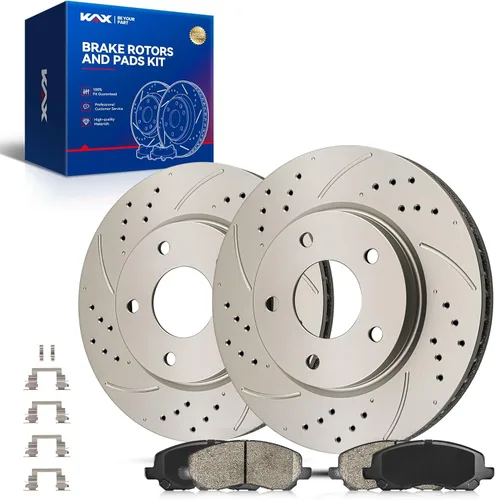 Miniatura 48 de Kit de freno delantero KAX, rotores de freno ranurados y con hendiduras, pastillas de freno cerámicas Compatible con Honda Accord 1990 1991 1992