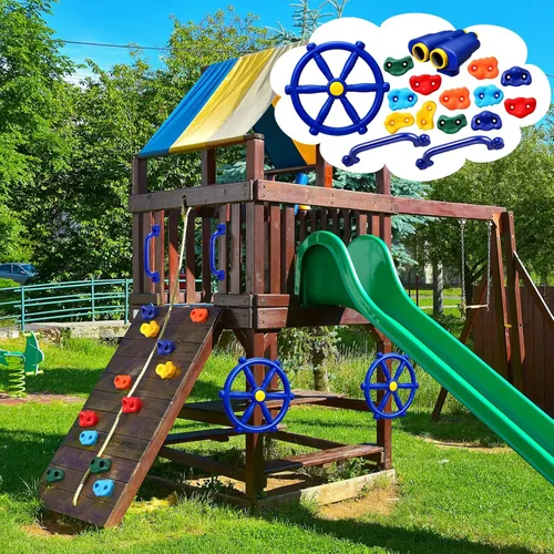 Miniatura 7 de Arrowbash Juego de 16 accesorios para patio de recreo, juego de equipo de plástico pirata, juego de barco de plástico pirata con rueda de barco, Azul