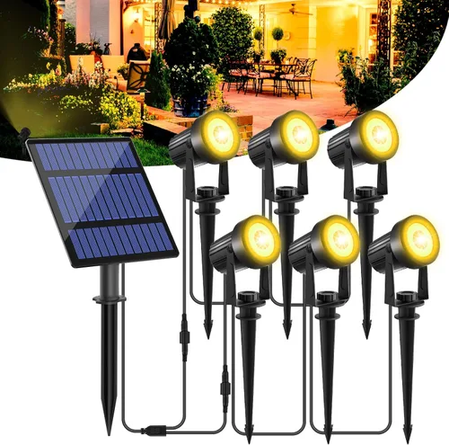 Miniatura 9 de T-SUNUS - Foco solar para jardín al aire libre, 4 en 1, luces solares IP65, impermeable, cable de 9.8 pies, panel solar separado de 5 W, Amarillo