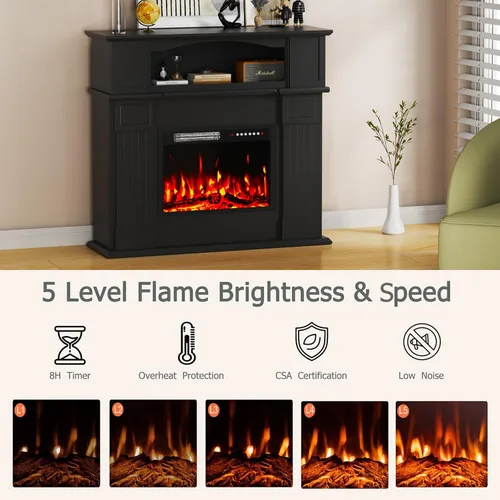 Miniatura 5 de PRETZI Chimenea eléctrica de 43 pulgadas con repisa, chimenea eléctrica de madera negra envolvente con repisa, inserto de chimenea de imitación