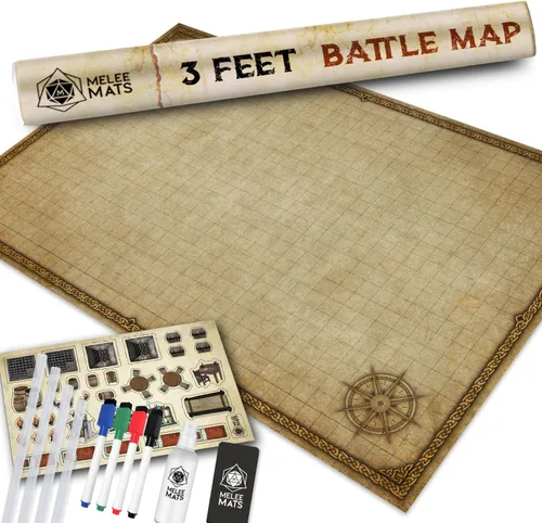 Miniatura 9 de Melee Mats DND Map Starter Set - 24" x 36", Rejilla de Terreno de Batalla de Borrado Húmedo y Seco para Calabozos y Dragones - Experiencia 24.0 in x