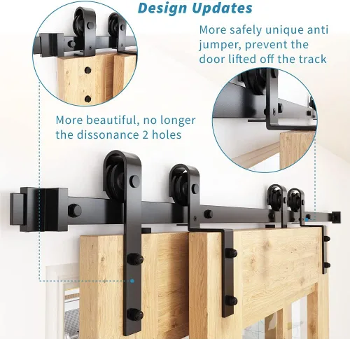 Miniatura 5 de ZEKOO Kit de Herrajes para Puerta de Granero Bypass de 5 Pies, Riel Único, Uso para Puertas de Madera Dobles, Rodillo de Riel Plano, Techo Bajo